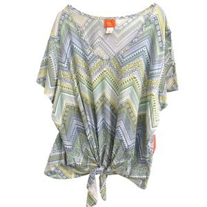 Hearts of Palm Woman Island Treasures 2018 Print V Neck Tie Front Blouse 3X